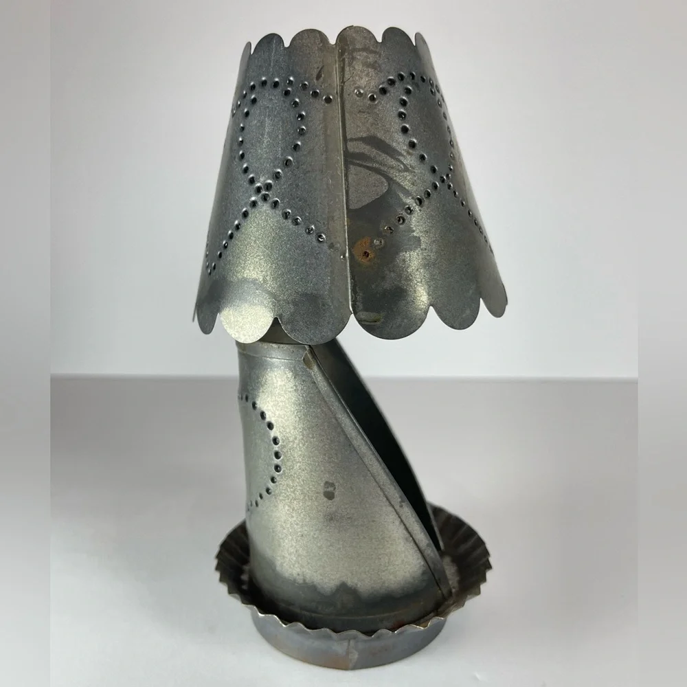 Vintage punched tin tea light candle holder